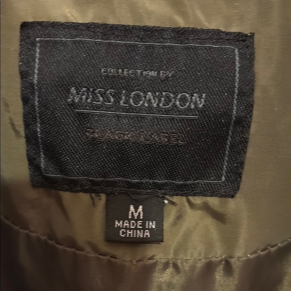 Miss London Green Bomber Jacket with Ribbed Collar - Picture 2 of 2